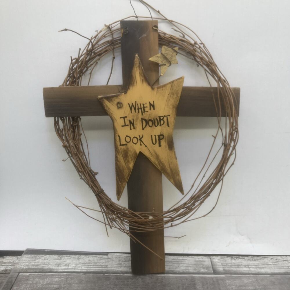 When In Doubt Look Up Wood Wall Cross Home Decoration Gift 16 Inch Length {HH}.